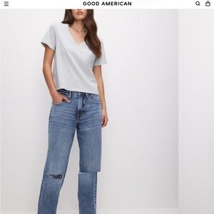 Good American Women's Distressed Blue Boyfriend Jeans